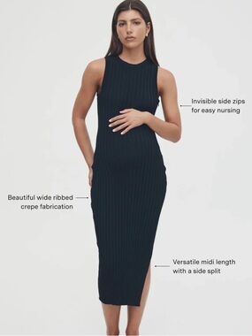 Legoe Heritage Women XS Maternity Black Ribbed Midi Luxe Shift Dress II
